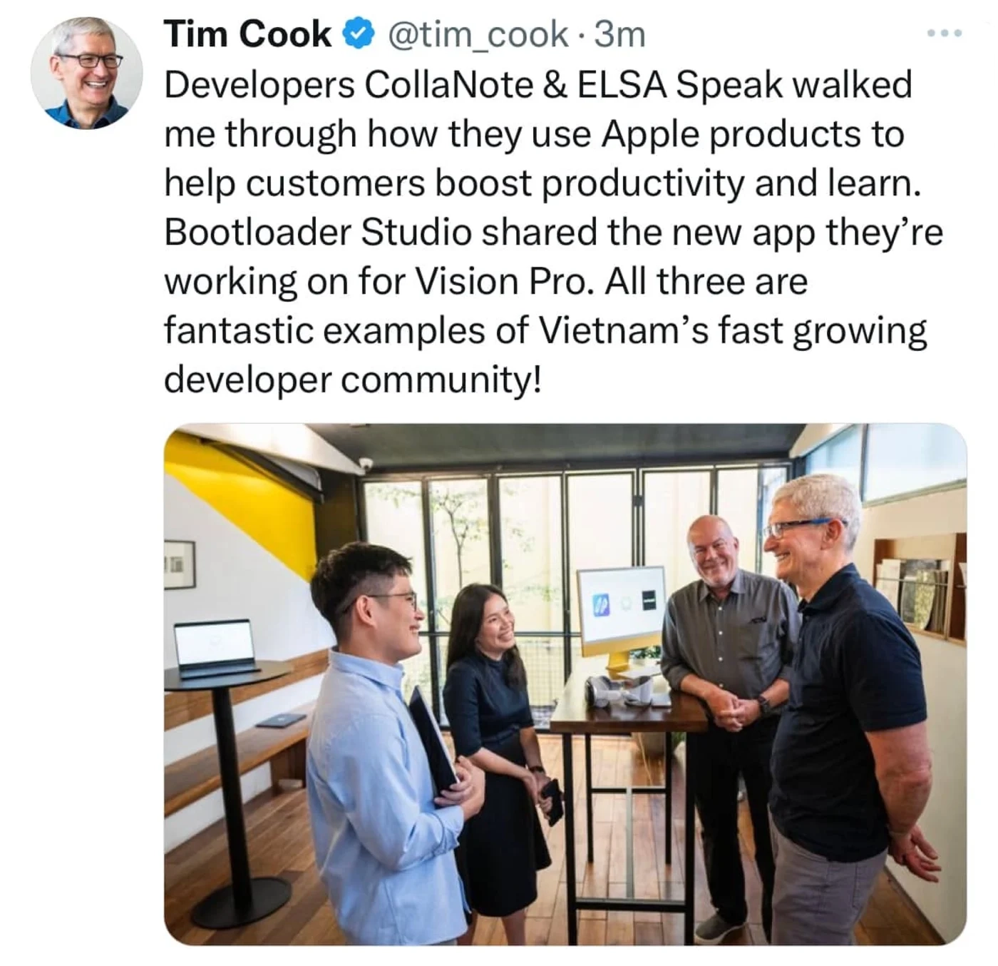 Bài đăng của CEO Apple Tim Cook ghi nhận CollaNote là ứng dụng Việt Nam tạo ảnh hưởng toàn cầu